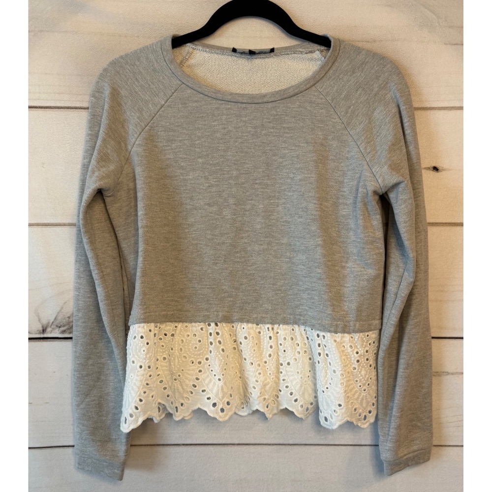 Generation Love Gray Eyelet Lace Peplum Sweatshirt Raglan Long Sleeve XS